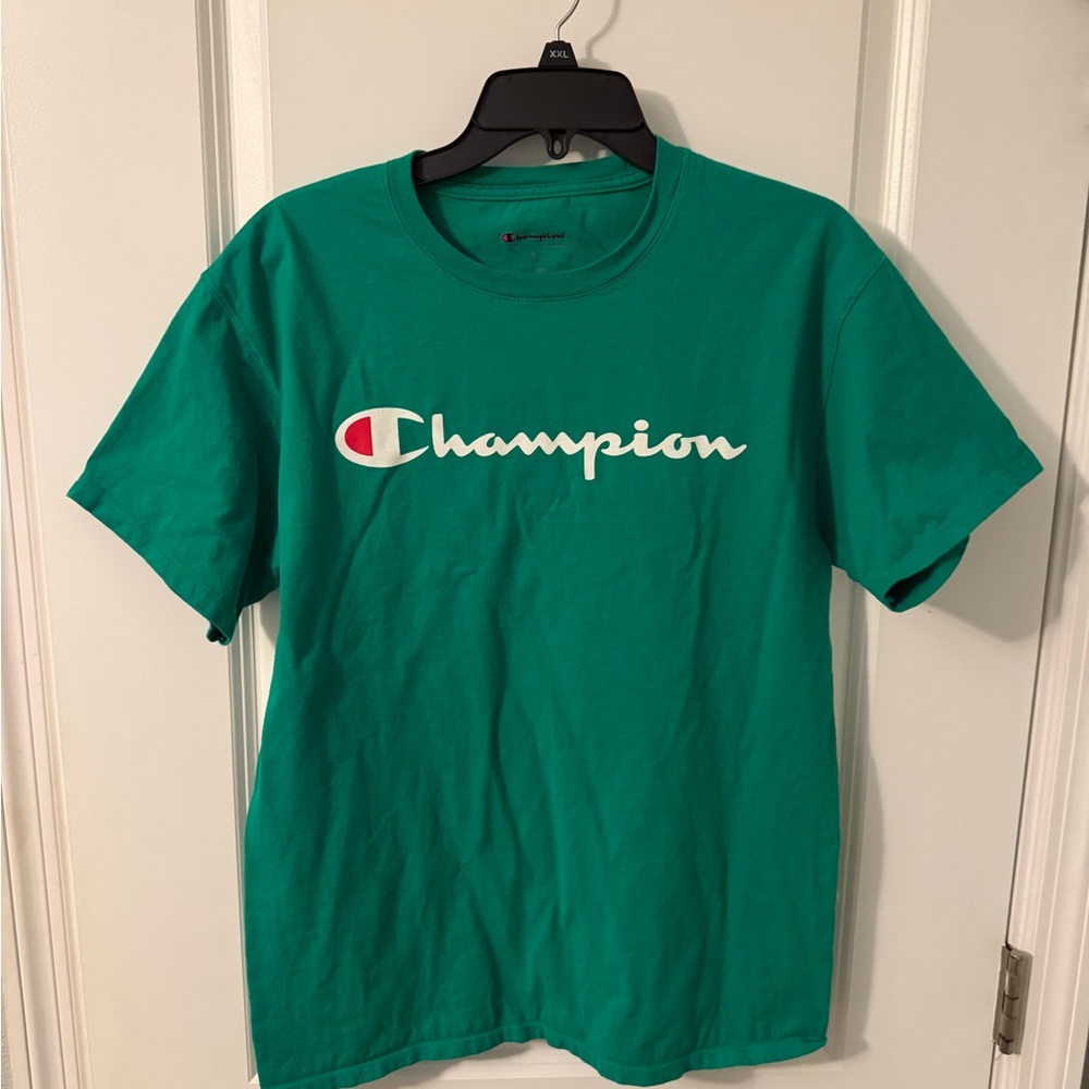 Champion Green Script Logo T-Shirt, Sz M